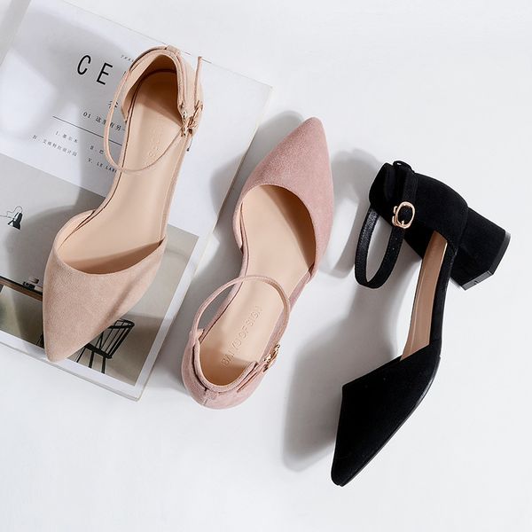 women pumps word buckle hollow suede single shoes thick with pointed toe high heels women shoes t200525, Black
women pumps word buckle hollow suede single shoes thick with pointed toe high heels women shoes t200525, Black