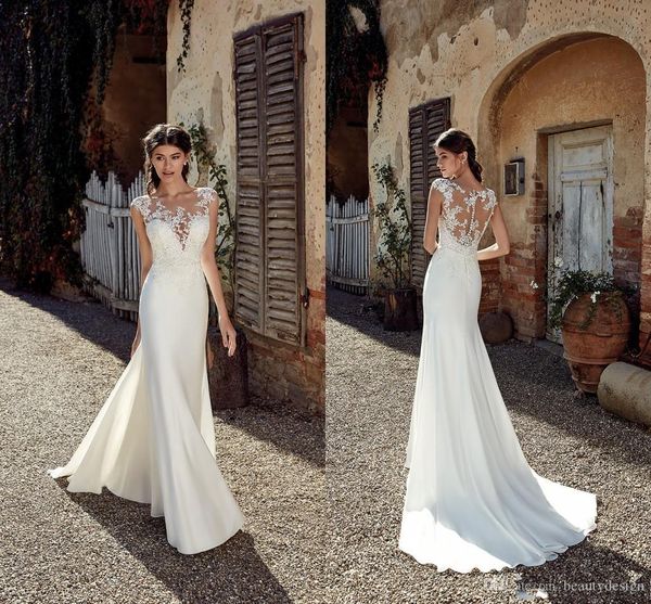 2020 new country style mermaid wedding dresses lace applique sheer neck floor length bohemian wedding dress bridal gowns, White
2020 new country style mermaid wedding dresses lace applique sheer neck floor length bohemian wedding dress bridal gowns, White