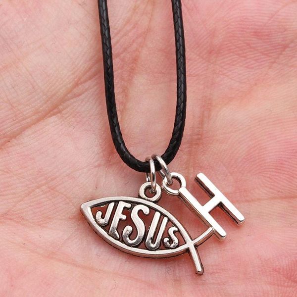a-z письмо иисус любовь рыба diy тибетского серебряного цвета подвеска черная кожа ожерелье ручной мода ювелирные изделия для мужчин женщин, Silver
a-z письмо иисус любовь рыба diy тибетского серебряного цвета подвеска черная кожа ожерелье ручной мода ювелирные изделия для мужчин женщин, Silver