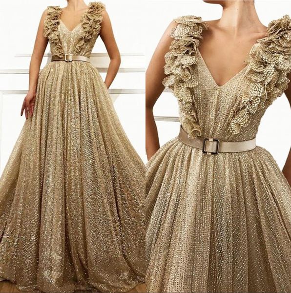 chic gold sequined a-line prom dresses vestido de fiesta v-neck ruched ruffles sweep train long formal party evening gowns 2020, Black
chic gold sequined a-line prom dresses vestido de fiesta v-neck ruched ruffles sweep train long formal party evening gowns 2020, Black