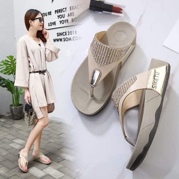 women's crystal slippers beach sandals ladies genuine leather outdoor slippers platform flip flops fashion slides, Black
women's crystal slippers beach sandals ladies genuine leather outdoor slippers platform flip flops fashion slides, Black