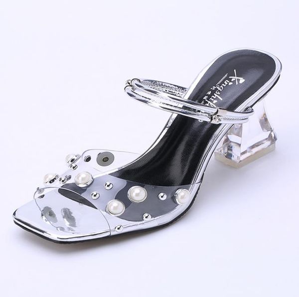 silver rhinestone pearl designer heel slides women sandals transparent pvc clear block heels shoes 7.5cm 2020 tradingbear, Black
silver rhinestone pearl designer heel slides women sandals transparent pvc clear block heels shoes 7.5cm 2020 tradingbear, Black