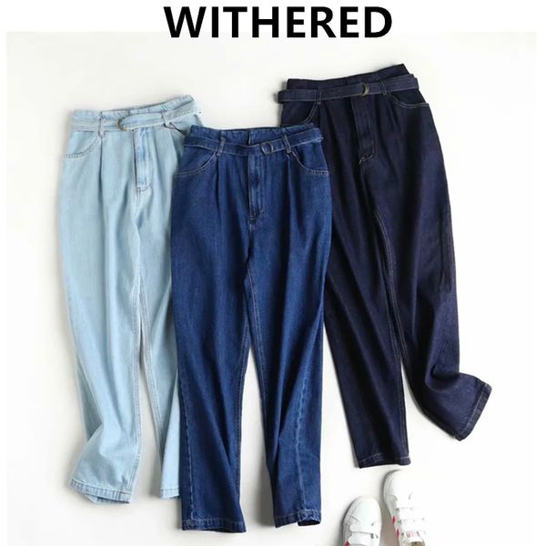 withered high street basic solid denim mom jeans woman high waist jeans sashes pleated for women boyfriend for women, Blue
withered high street basic solid denim mom jeans woman high waist jeans sashes pleated for women boyfriend for women, Blue