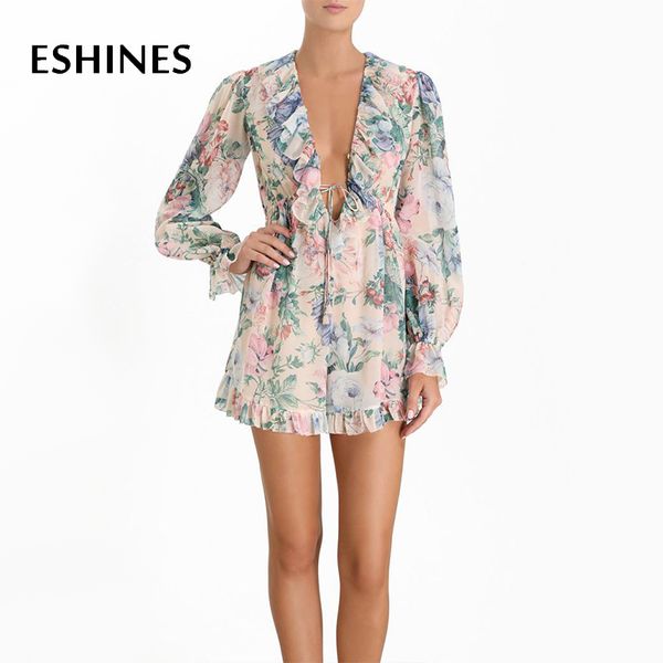eshines summer floral printed short jumpsuits v-neck ruffles lace up lantern sleeve high waist loose boho beach jumpsuits, Black;white
eshines summer floral printed short jumpsuits v-neck ruffles lace up lantern sleeve high waist loose boho beach jumpsuits, Black;white