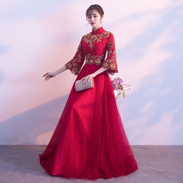 burgundy embroidery oriental style dresses chinese bride vintage traditional wedding cheongsam dress long qipao plus size xs-3xl, Red
burgundy embroidery oriental style dresses chinese bride vintage traditional wedding cheongsam dress long qipao plus size xs-3xl, Red