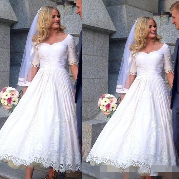vintage short sleeves wedding dresses tea length lace applique sweetheart neckline plus size wedding bridal gown vestido de novia, White
vintage short sleeves wedding dresses tea length lace applique sweetheart neckline plus size wedding bridal gown vestido de novia, White