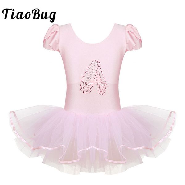 

tiaobug children girls ballet tutu dress ruffle cap sleeve ballet leotards sequined gymnastics leotard kids stage dance costume, Black;red