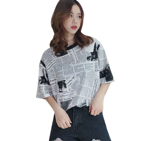 korean style newspaper printed t-shirt women summer loose cool girl t-shirt short sleeve tee, White
korean style newspaper printed t-shirt women summer loose cool girl t-shirt short sleeve tee, White