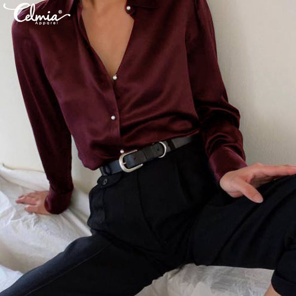 celmia 2019 autumn women fashion long sleeves satin blouse vintage button down lapel neck street shirts elegant silk 5xl, White
celmia 2019 autumn women fashion long sleeves satin blouse vintage button down lapel neck street shirts elegant silk 5xl, White