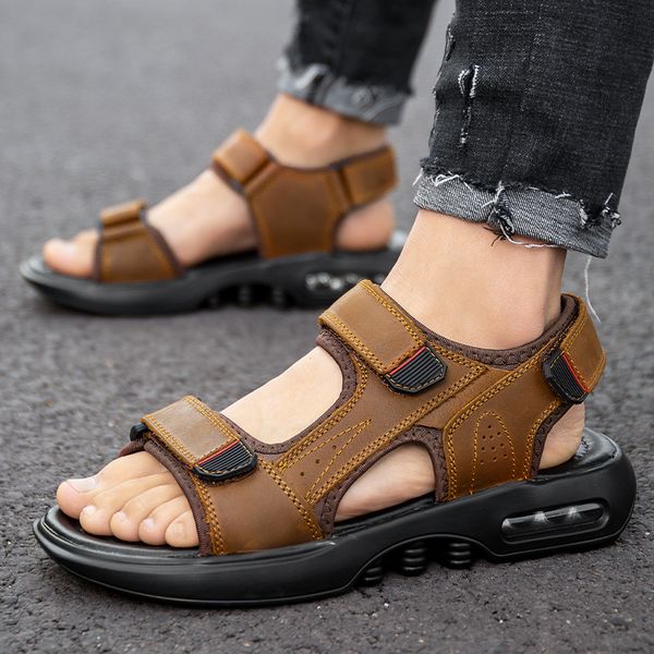 men's summer sandals genuine leather comfortable slip-on casual sandals breathable fashion men slippers zapatillas hombre, Black
men's summer sandals genuine leather comfortable slip-on casual sandals breathable fashion men slippers zapatillas hombre, Black