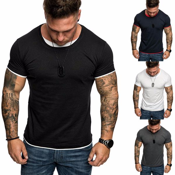2019 new four seasons men o-neck casual cotton t shirt sports thin slim fit fashion blue patchwork t shirts, White;black
2019 new four seasons men o-neck casual cotton t shirt sports thin slim fit fashion blue patchwork t shirts, White;black