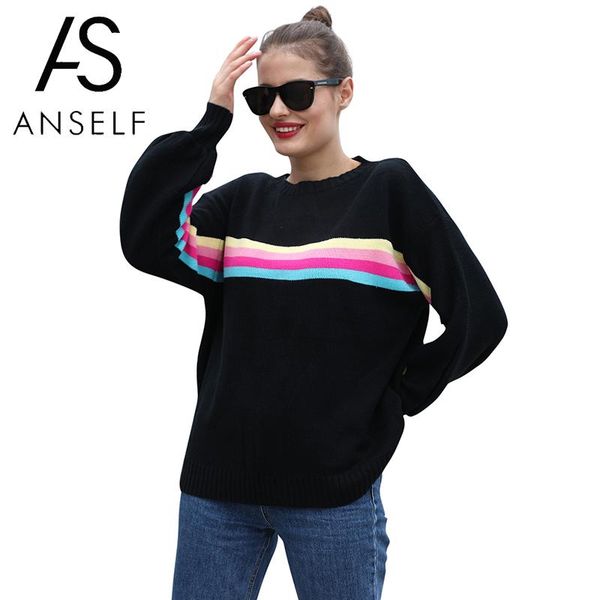 casual sweater women colorful stripes print ribbed drop shoulder long sleeve loose pullover rainbow sweater woman winter 2019, White;black
casual sweater women colorful stripes print ribbed drop shoulder long sleeve loose pullover rainbow sweater woman winter 2019, White;black