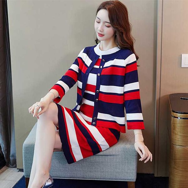 two piece dress knitted striped 3 pieces set women single-breasted cardigan + short sleeve pullover bodycon skirt suit women's sets, White
two piece dress knitted striped 3 pieces set women single-breasted cardigan + short sleeve pullover bodycon skirt suit women's sets, White