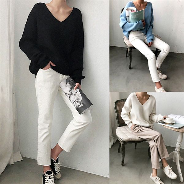 hirigin onesize womens casual v neck long sleeve sweaters ladies cotton female fashion pullovers solid jumper sweater, White;black
hirigin onesize womens casual v neck long sleeve sweaters ladies cotton female fashion pullovers solid jumper sweater, White;black