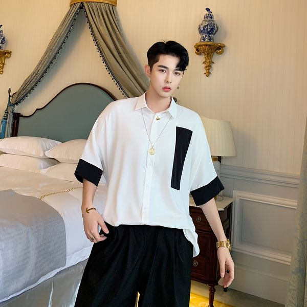 men summer ribbons oversize loose casual short sleeve shirt male streetwear hip hop party dress shirt, White;black
men summer ribbons oversize loose casual short sleeve shirt male streetwear hip hop party dress shirt, White;black