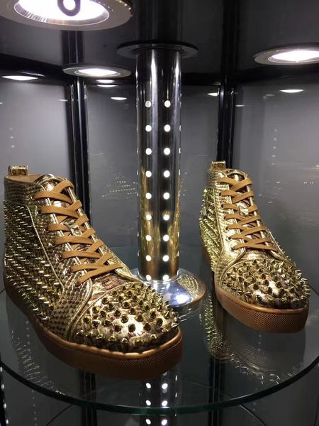 designer quality men's high shoes sneakers red bottom spiked studs fish scale genuine leather +3d night glow luxury design trainers red, Black
designer quality men's high shoes sneakers red bottom spiked studs fish scale genuine leather +3d night glow luxury design trainers red, Black