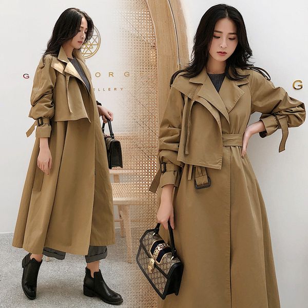 women's trench coats 2021 warm knee-high chic women coat with pockets solid color waist belt female windbreaker dress temperament, Tan;black
women's trench coats 2021 warm knee-high chic women coat with pockets solid color waist belt female windbreaker dress temperament, Tan;black