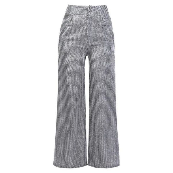 women fashion plaid bright high waist wide leg trousers female club sequins full length casual pants, Black;white
women fashion plaid bright high waist wide leg trousers female club sequins full length casual pants, Black;white