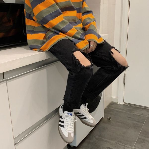 summer 2020 korean version of the trend of neutral holes nine points pants cut out slim straight casual zipper jeans, Blue
summer 2020 korean version of the trend of neutral holes nine points pants cut out slim straight casual zipper jeans, Blue
