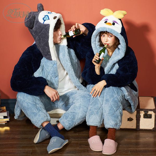 celebrate couple pajamas autumn and winter-cute coral fleece suit thick plush cartoon three-layer padded home wear, Blue;gray
celebrate couple pajamas autumn and winter-cute coral fleece suit thick plush cartoon three-layer padded home wear, Blue;gray