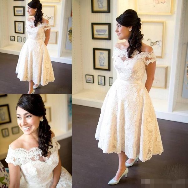 2020 vintage lace wedding dresses off the shoulder cap sleeves appliqued sash ribbon arabic tea length country wedding gown robe de mariee, White
2020 vintage lace wedding dresses off the shoulder cap sleeves appliqued sash ribbon arabic tea length country wedding gown robe de mariee, White