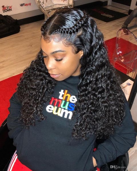 brazilian deep wave wig with baby hair wig 100% hand tied women's medium length long human hair lace wig, Black
brazilian deep wave wig with baby hair wig 100% hand tied women's medium length long human hair lace wig, Black