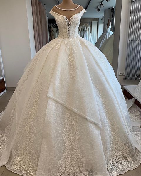 sheer jewel neck ball gown wedding dresses floral appliques designed pattern bridal gown 2019 robe de mariee, White
sheer jewel neck ball gown wedding dresses floral appliques designed pattern bridal gown 2019 robe de mariee, White