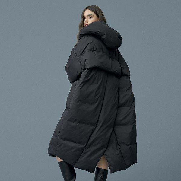 2019 female long style original designer new style personality thickened large size hat over knee coat, Black
2019 female long style original designer new style personality thickened large size hat over knee coat, Black