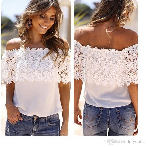 2020 fashion women summer lace crochet off shoulder chiffon shirt casual blouse crop women t shirt, White
2020 fashion women summer lace crochet off shoulder chiffon shirt casual blouse crop women t shirt, White