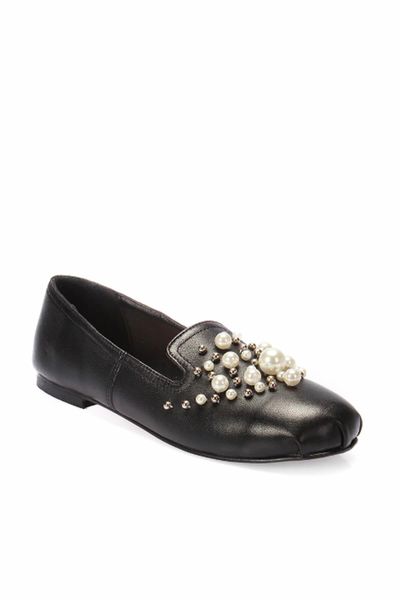 pearl genuine leather black women 's shoes 120130006955