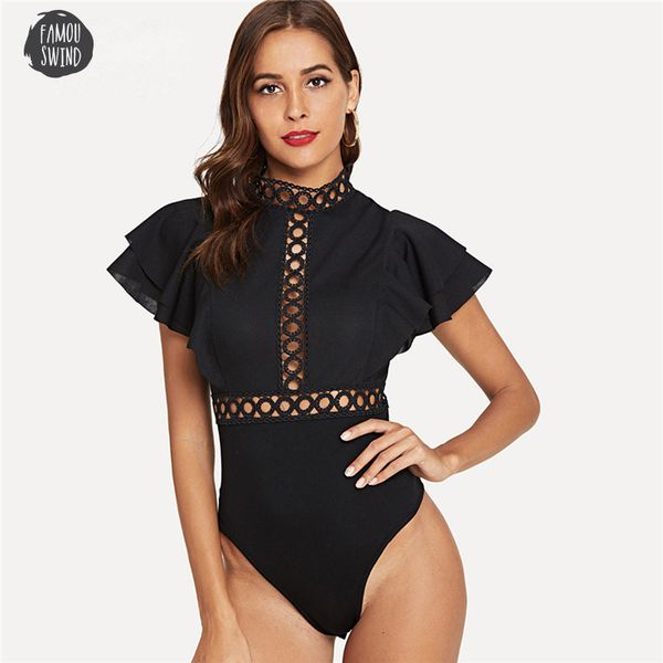 women lace bodysuits insert layered ruffle bodysuit elegant cut out stand collar skinny bodysuit zipper plain summer, Black;white
women lace bodysuits insert layered ruffle bodysuit elegant cut out stand collar skinny bodysuit zipper plain summer, Black;white