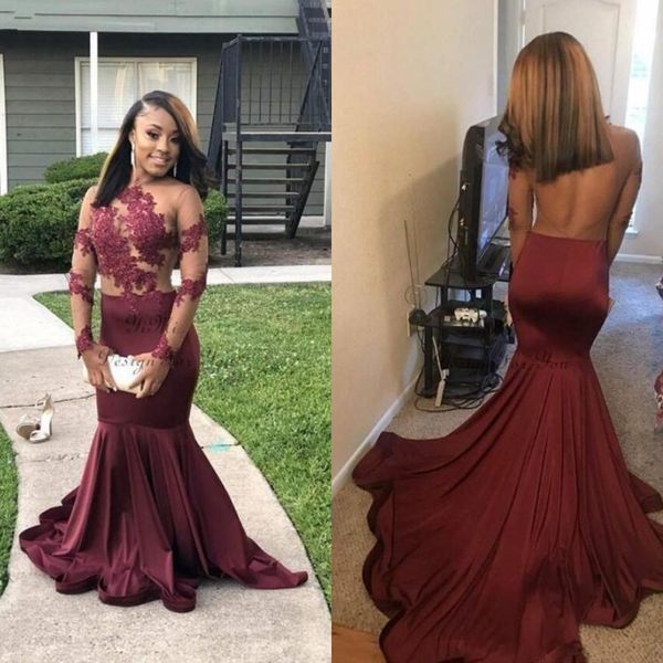 burgundy mermaid prom dresses 2020 sheer long sleeves black girls lace appliqued evening gowns backless satin formal party dress
burgundy mermaid prom dresses 2020 sheer long sleeves black girls lace appliqued evening gowns backless satin formal party dress