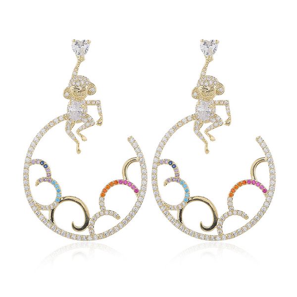 s925 creative monkey earrings geometric circle cloud inlaid with white stone earrings, Golden;silver
s925 creative monkey earrings geometric circle cloud inlaid with white stone earrings, Golden;silver