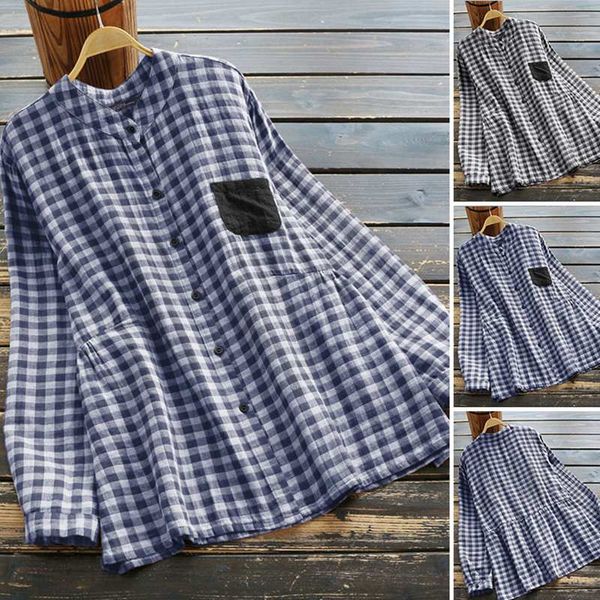 women's blouses & shirts women stand collar zanzea 2021 vintage plaid checked long sleeve buttons down tunic blusas womens clothing, White
women's blouses & shirts women stand collar zanzea 2021 vintage plaid checked long sleeve buttons down tunic blusas womens clothing, White