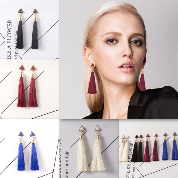 fashion tassel earrings bohemia triangular fringe long ear studs length 9cm 4 colors women jewelry accessory, Golden;silver
fashion tassel earrings bohemia triangular fringe long ear studs length 9cm 4 colors women jewelry accessory, Golden;silver