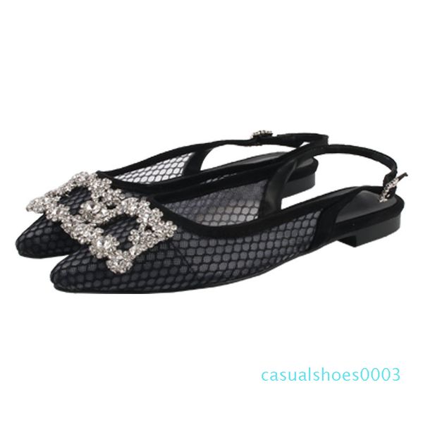 2019 spring and summer new style rhinestone buckle lace fairy pointy mesh bottom female flat sandals c03, Black 
2019 spring and summer new style rhinestone buckle lace fairy pointy mesh bottom female flat sandals c03, Black