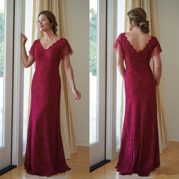 full lace long mother of the bride dresses short sleeves v neck floor length column mother of groom outfit evening party gowns, Black;red 
full lace long mother of the bride dresses short sleeves v neck floor length column mother of groom outfit evening party gowns, Black;red