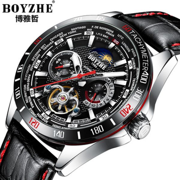 boyzhe leather men's automatic mechanical watch silver business waterproof skeleton watch, Slivery;brown
boyzhe leather men's automatic mechanical watch silver business waterproof skeleton watch, Slivery;brown