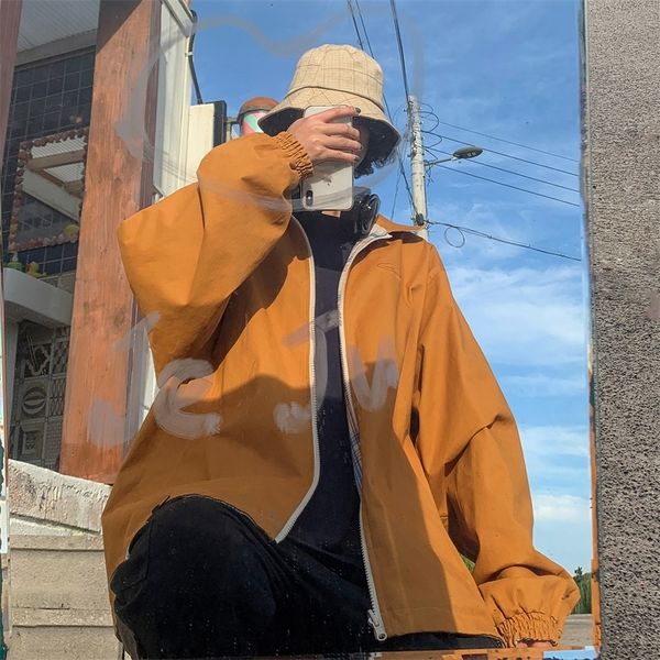 2019 autumn and winter on the new korean version of the double-sided loose lapel solid color jacket orange / black m-2xl, Black;brown 
2019 autumn and winter on the new korean version of the double-sided loose lapel solid color jacket orange / black m-2xl, Black;brown