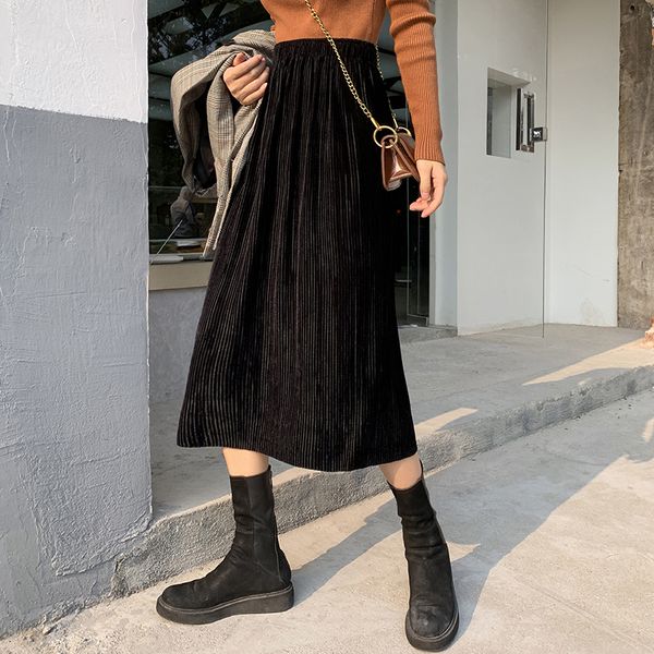 black velvet midi long skirt women autumn winter trendy straight jupe femme elastic high waist korean slim split pleated skirts
black velvet midi long skirt women autumn winter trendy straight jupe femme elastic high waist korean slim split pleated skirts