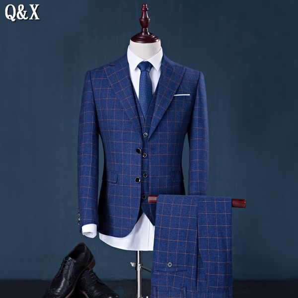 ms52 3 pieces suit jackets+pants 2017 fashion man suit slim blue plaid one single button weeding groom suits homme tuxedo, White;black
ms52 3 pieces suit jackets+pants 2017 fashion man suit slim blue plaid one single button weeding groom suits homme tuxedo, White;black