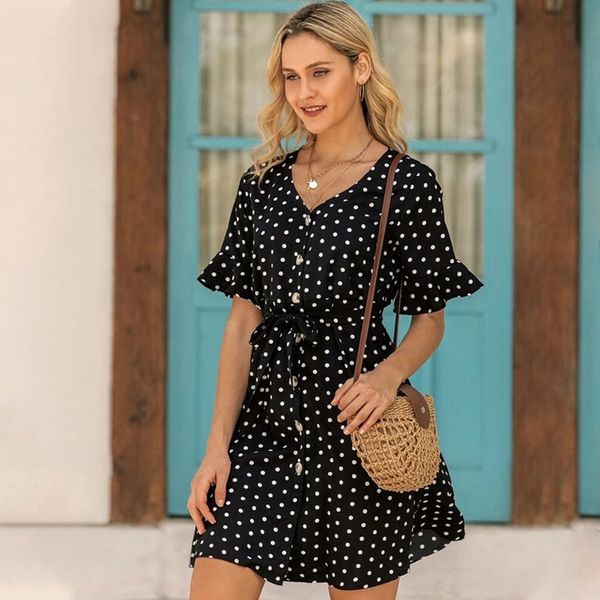 summer new european and american fashion chiffon dress short sleeve waist close fitting casual sweet polka dot skirt, White;black
summer new european and american fashion chiffon dress short sleeve waist close fitting casual sweet polka dot skirt, White;black