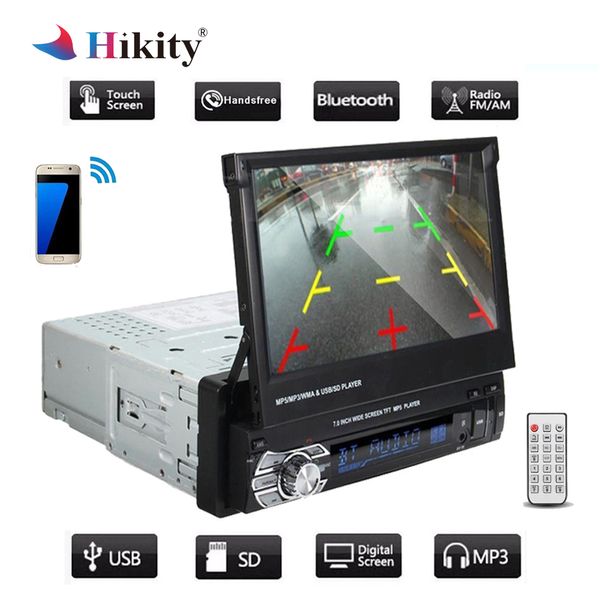 

hikity 2 din car stereo audio radio bluetooth 1din 7" hd retractable touch screen monitor mp5 sd fm usb player rear view camera