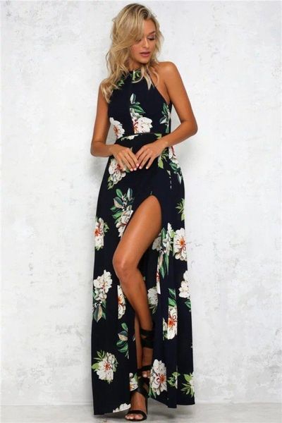 women long boho dresses summer halter designer bohemian beach holiday flower dress, Black;gray
women long boho dresses summer halter designer bohemian beach holiday flower dress, Black;gray