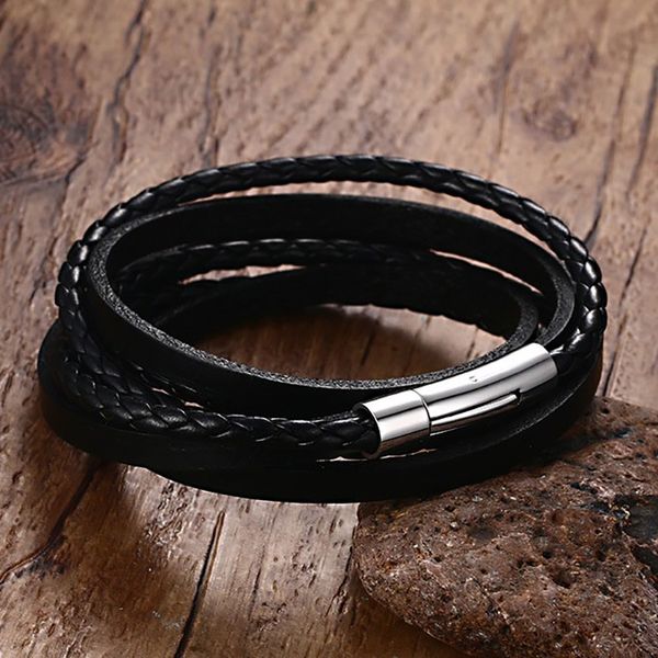 poplar punk three layer man charm bracelet leather black braclet stainless steel three ring rope women as a male friend gift, Golden;silver
poplar punk three layer man charm bracelet leather black braclet stainless steel three ring rope women as a male friend gift, Golden;silver