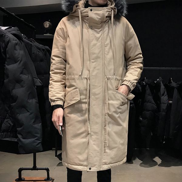 

winter long section man hooded coat solid color men's coats keep warm khaki green m-3xl winter clothes men, Black