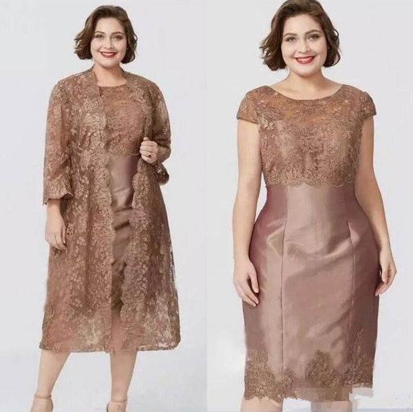 modern brown short sleeves sheath mother's dresses with full lace jacket elegant tea length mother of the bride dress custom made, Black;red
modern brown short sleeves sheath mother's dresses with full lace jacket elegant tea length mother of the bride dress custom made, Black;red