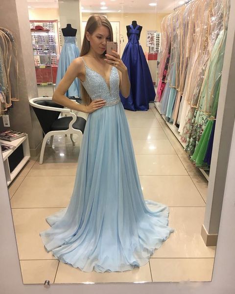 2020 modest design sky blue evening dress deep v neck spaghetti prom dress with sash a line customize formal guest wear, Black;red
2020 modest design sky blue evening dress deep v neck spaghetti prom dress with sash a line customize formal guest wear, Black;red