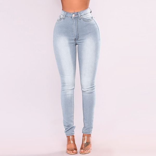 

new slim jeans women skinny high waist high elastic jeans woman denim pencil pants stretch waist women long pants, Blue