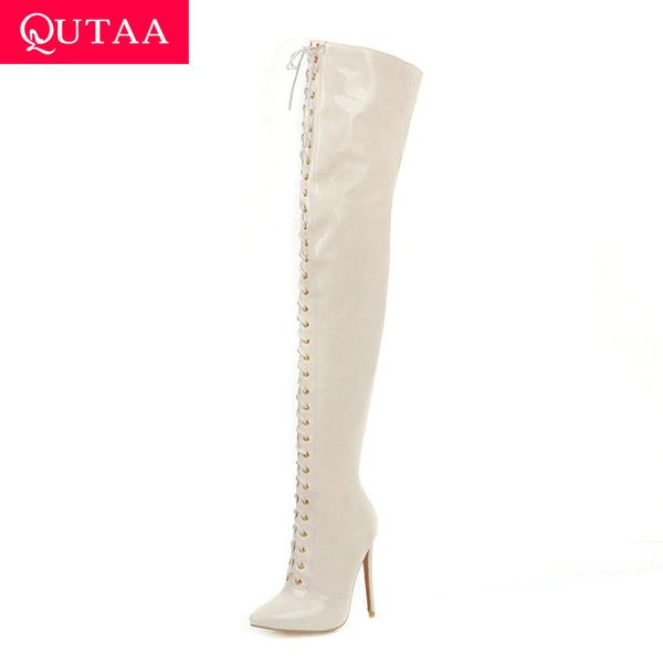 qutaa 2020 zipper fashion lace up pu leather women shoes pointed toe thin high heel winter over the knee high boots size 34-43, Black
qutaa 2020 zipper fashion lace up pu leather women shoes pointed toe thin high heel winter over the knee high boots size 34-43, Black